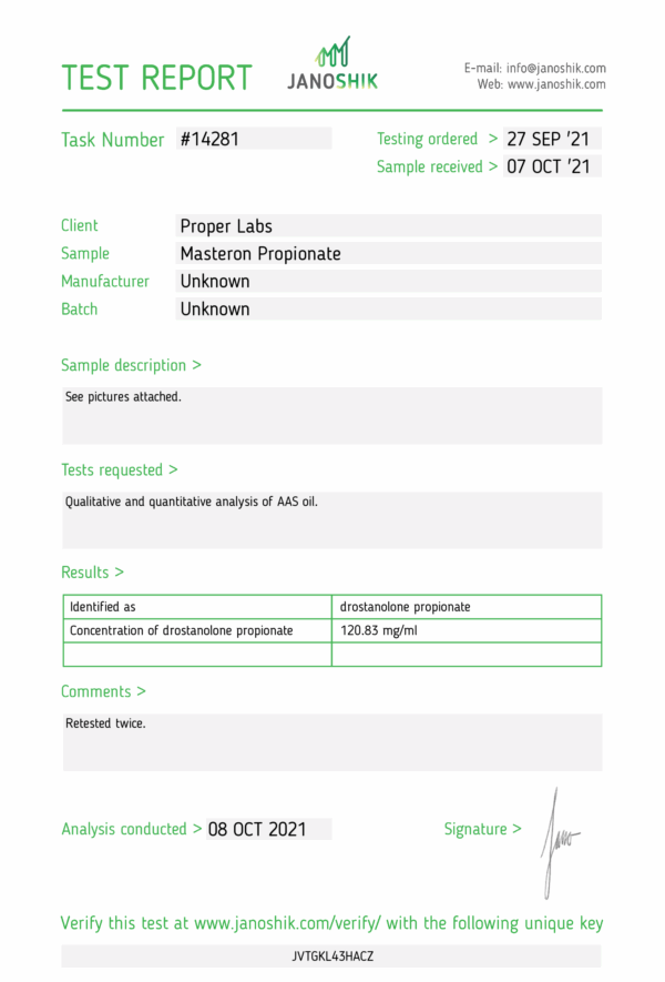 Masteron Lab result